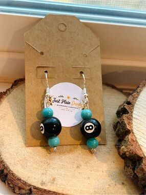 Turquoise 8 Ball Dangle Earrings Retro Pool Billiards Earrings